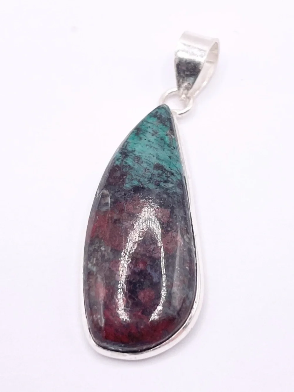 Sterling Silver Chrysocolla and Red Jasper Teardrop Pendant - Picture 2 of 8